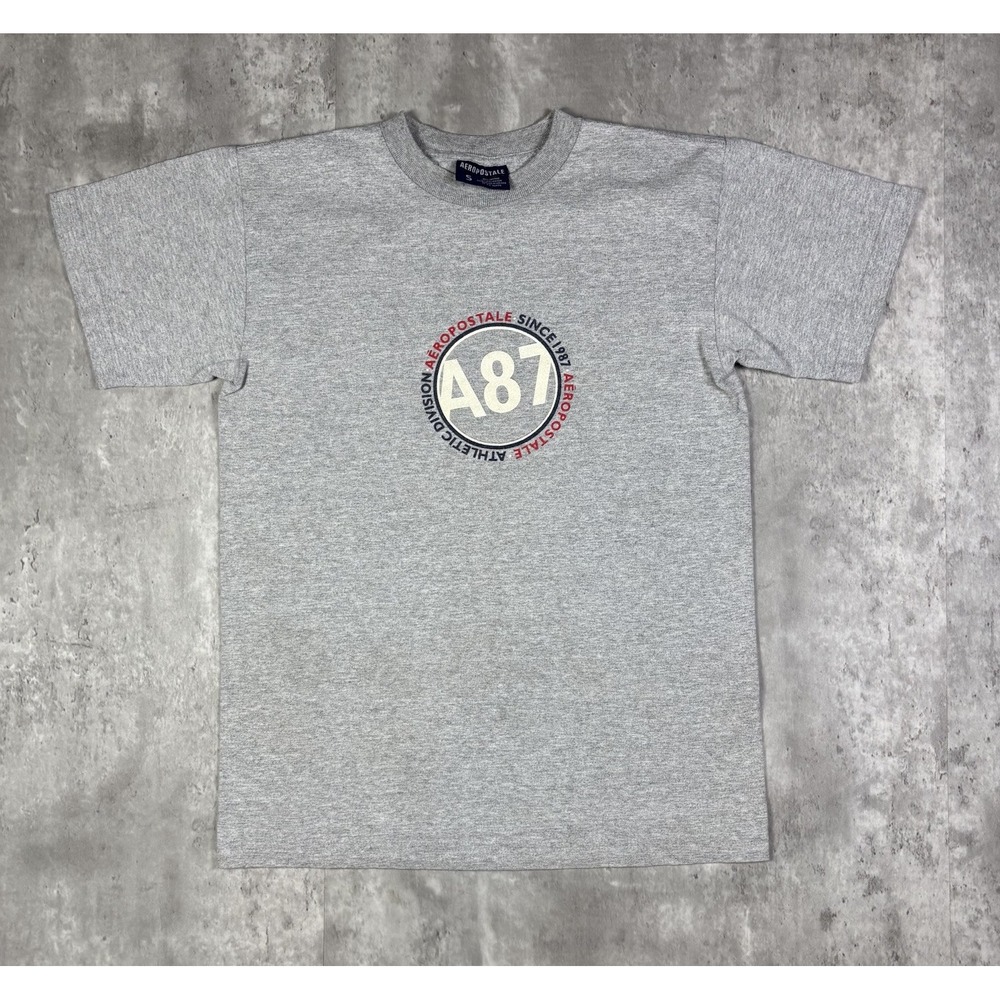 Vintage 90s Aeropostale A87 Box Logo Graphic T Shirt Gray Small